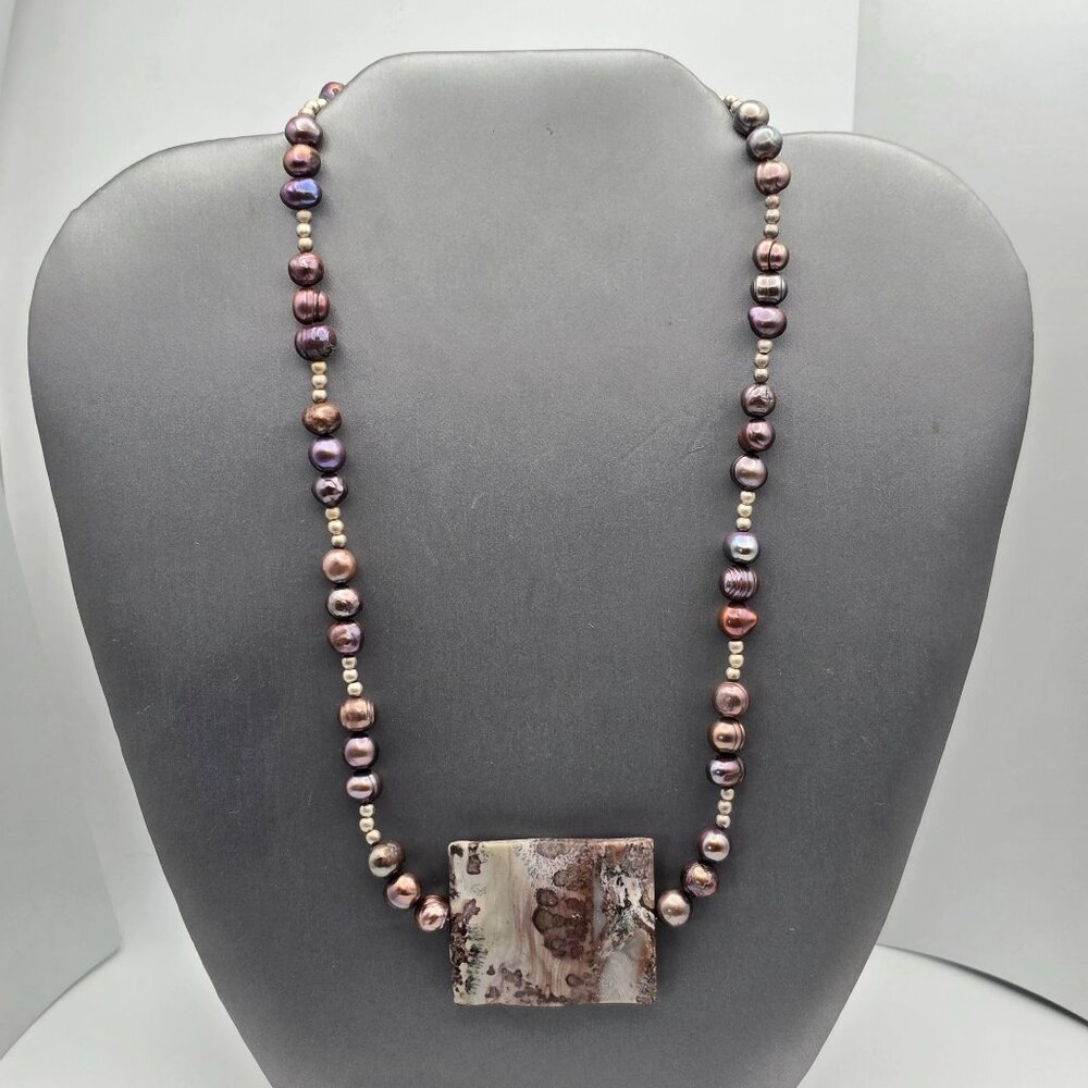 Peacock Baroque Pearl Purple Agate Pendant Sterling Silver Necklace 16" - Picture 3 of 12